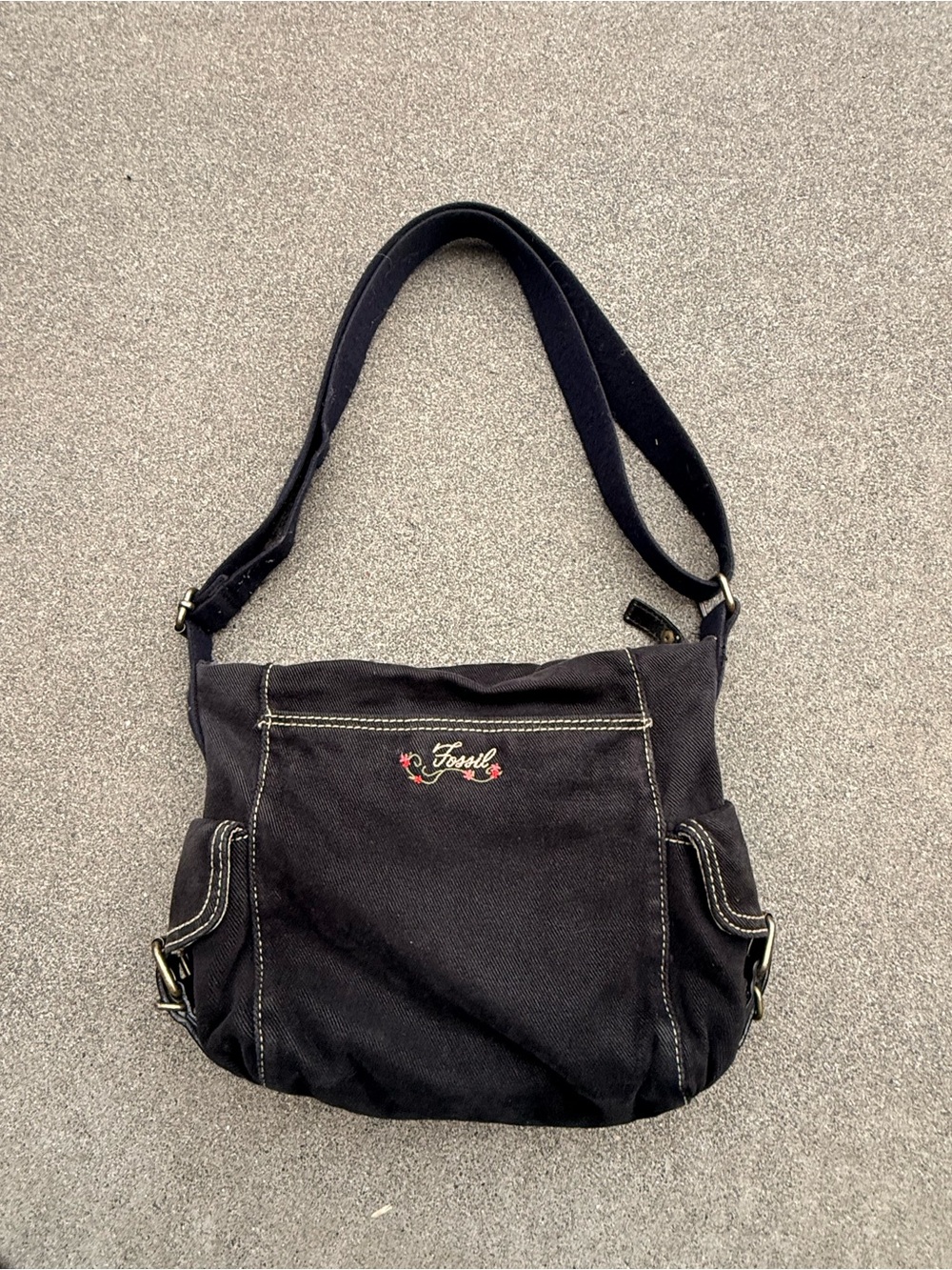 Fossil vintage black corduroy crossbody Y2K bag